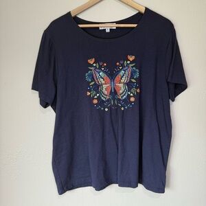 Vibrant Embroidered Butterfly Tee – Liberty Lane 1X
